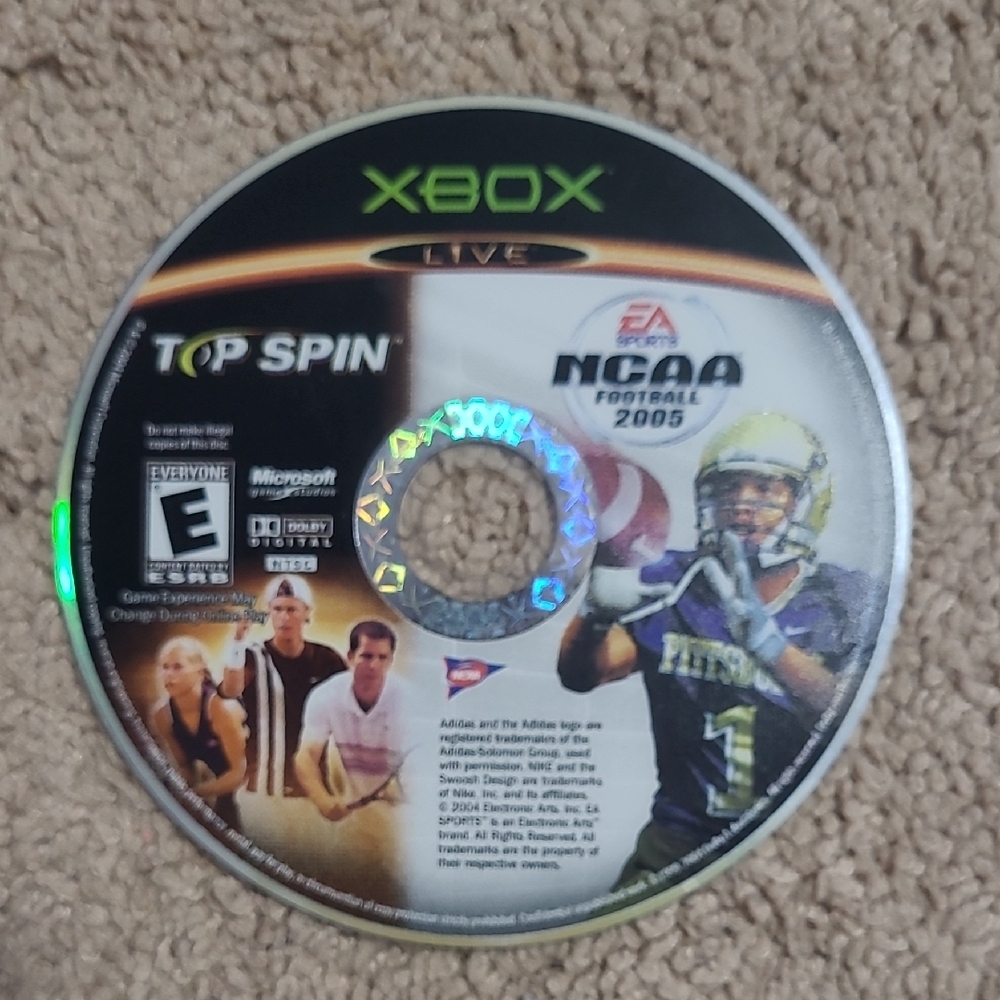 NCAA Football 2005 & Top Spin Game Disc